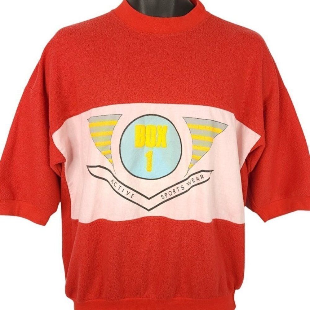Box 1 Surfer Sweatshirt Vintage 80s Streetwear Short Sleeve Mens Size Medium